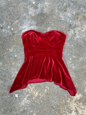 Guess Red Velvet Flare Strapless Corset Top